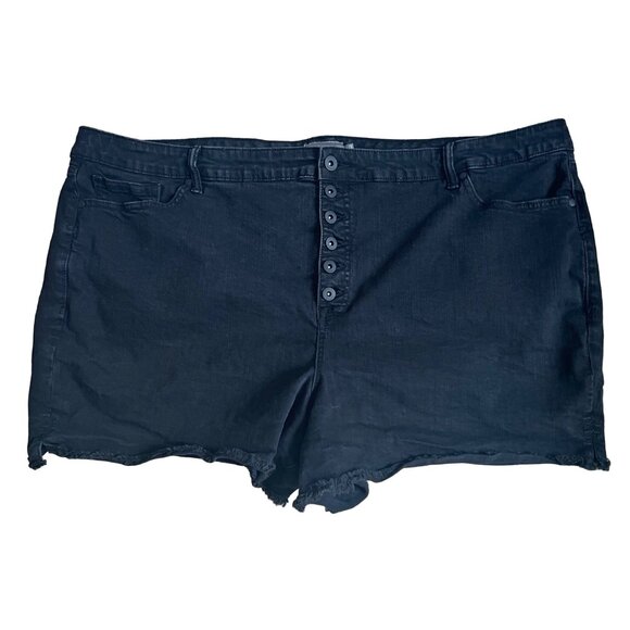 Torrid Button Front Raw Hem Denim Shorts Sz 30 (4X) Womens Black Pockets - Picture 2 of 16